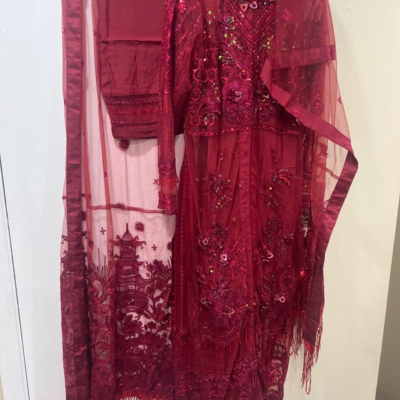 Organza and Raw Silk Embroidery Gulab Dress - Picture 1 of 11